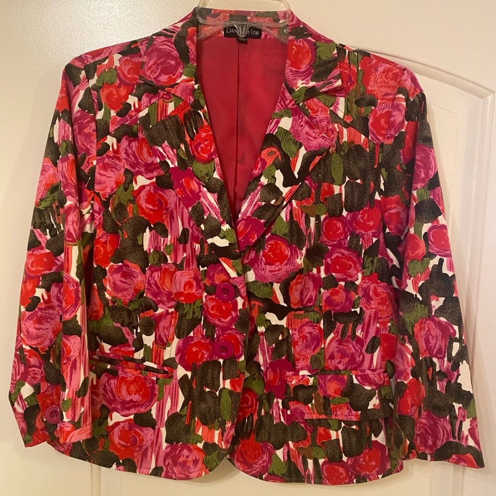 Dana Taylor Fuscia Pink & Green Floral Blazer Size SP